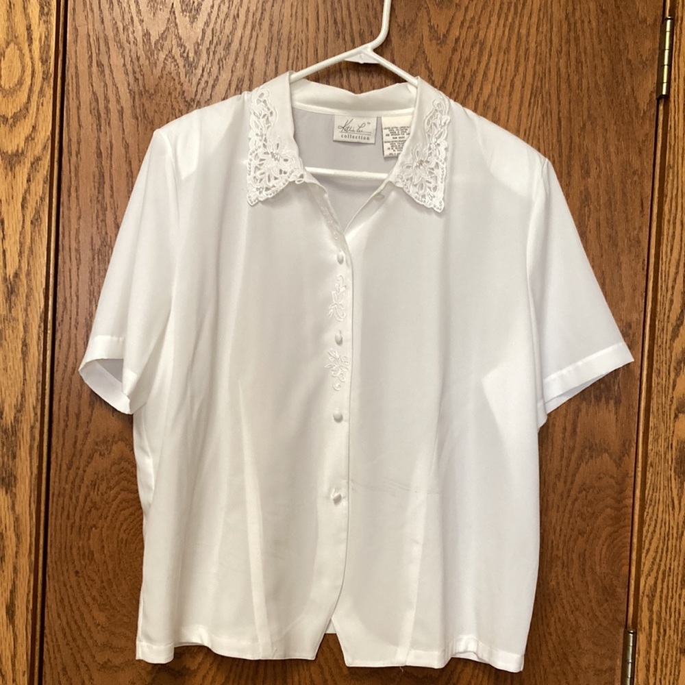 White Collared Button Down Blouse - image 4